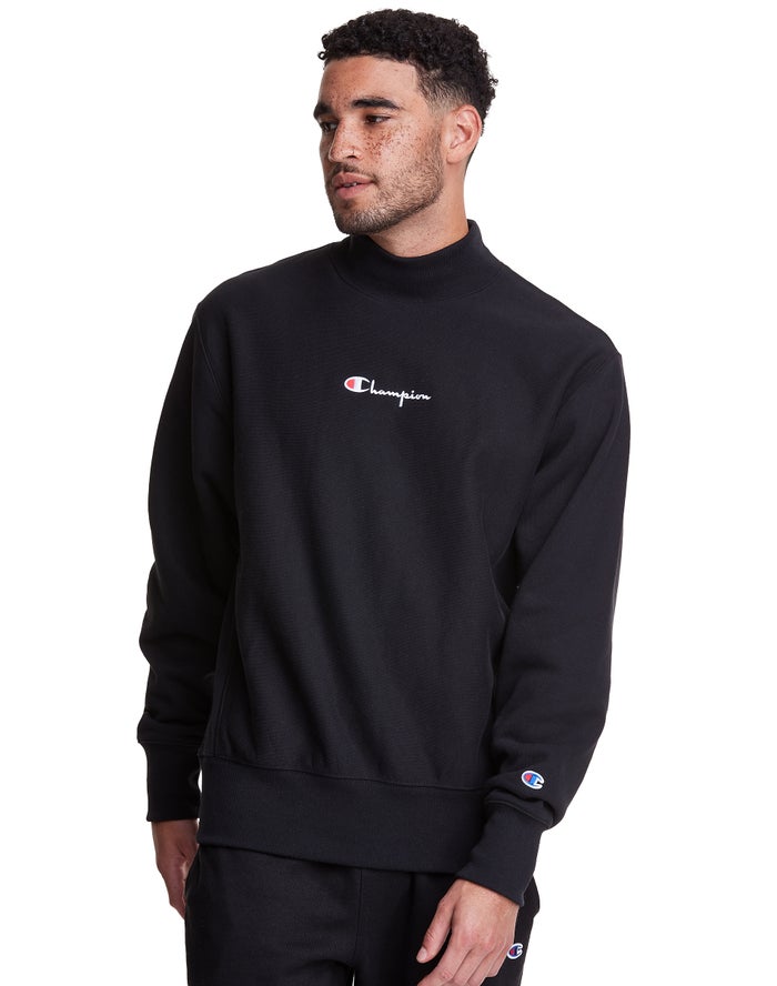 Champion Reverse Weave Mock Neck Crew Sweatshirt Heren - Zwart - Belgie 6915WUVNA